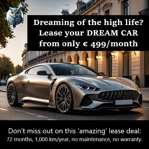 Example of misleading car lease advertisement with unrealistic terms